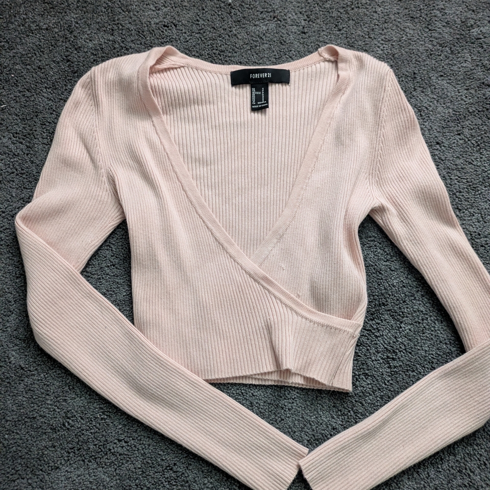 Forever 21 Light Pink Ribbed Wrap Top